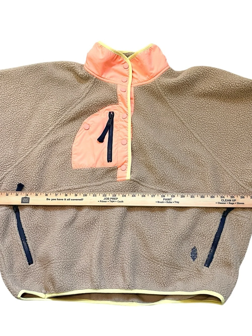 Free People FP Movement Hit The Slopes Fleece Pullover XL Tan Orange Colorblock
